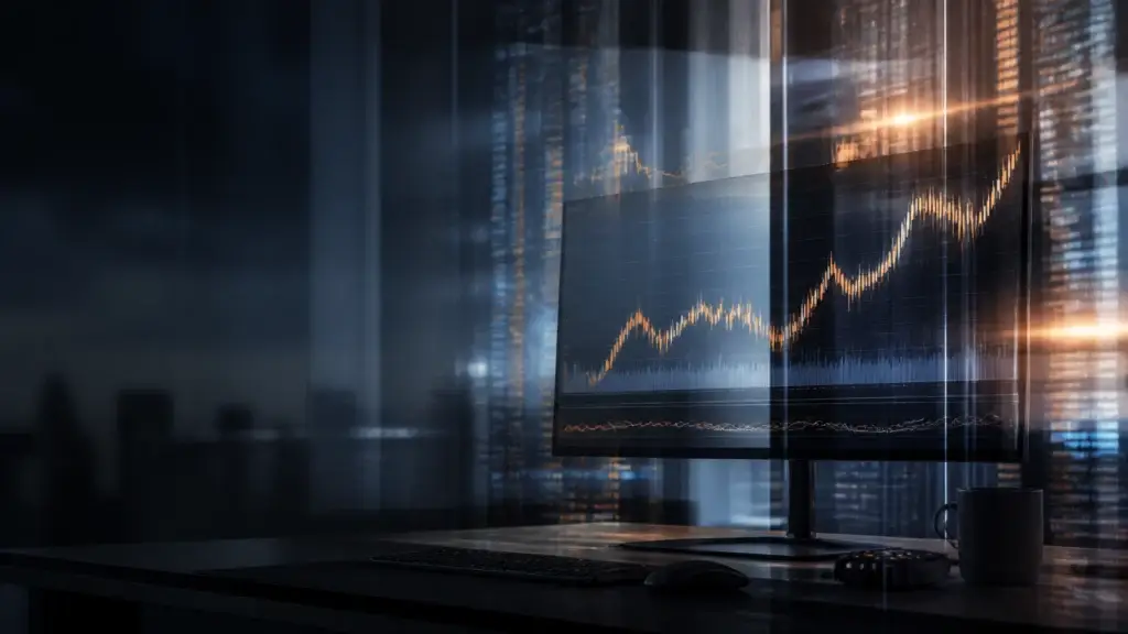 Trading monitor displaying a market chart, representing options activity and underlying price movement.